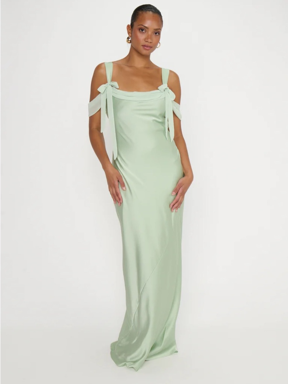 Show Me Your MuMu Pistachio Satin Bella Maxi Dress